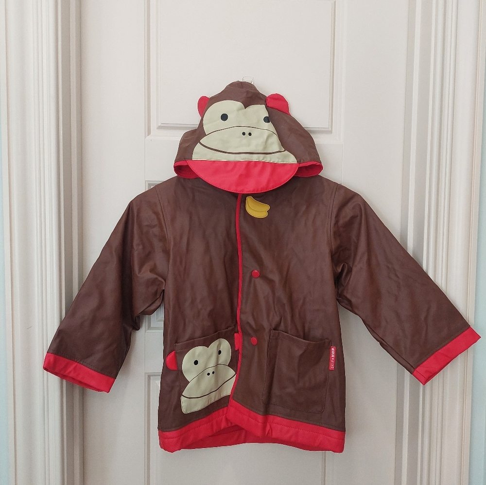 Skip Hop Monkey Raincoat 3T 4T Unisex Toddler 3-4 Red Brown